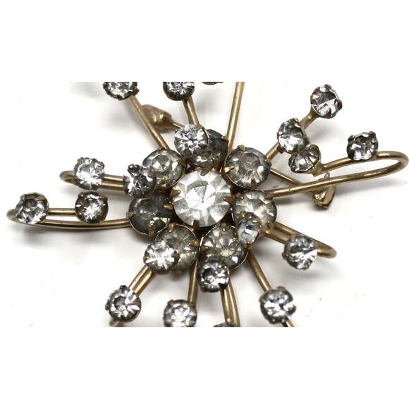 Vintage 50s Rhinestone Atomic Star Burst Pin 3D Style 2 1/2" Across - Hey Viv - Picture 3 of 5